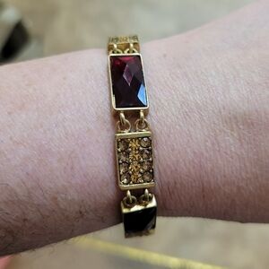 LC Linked Bracelet Red Amber Crystals 7.5"